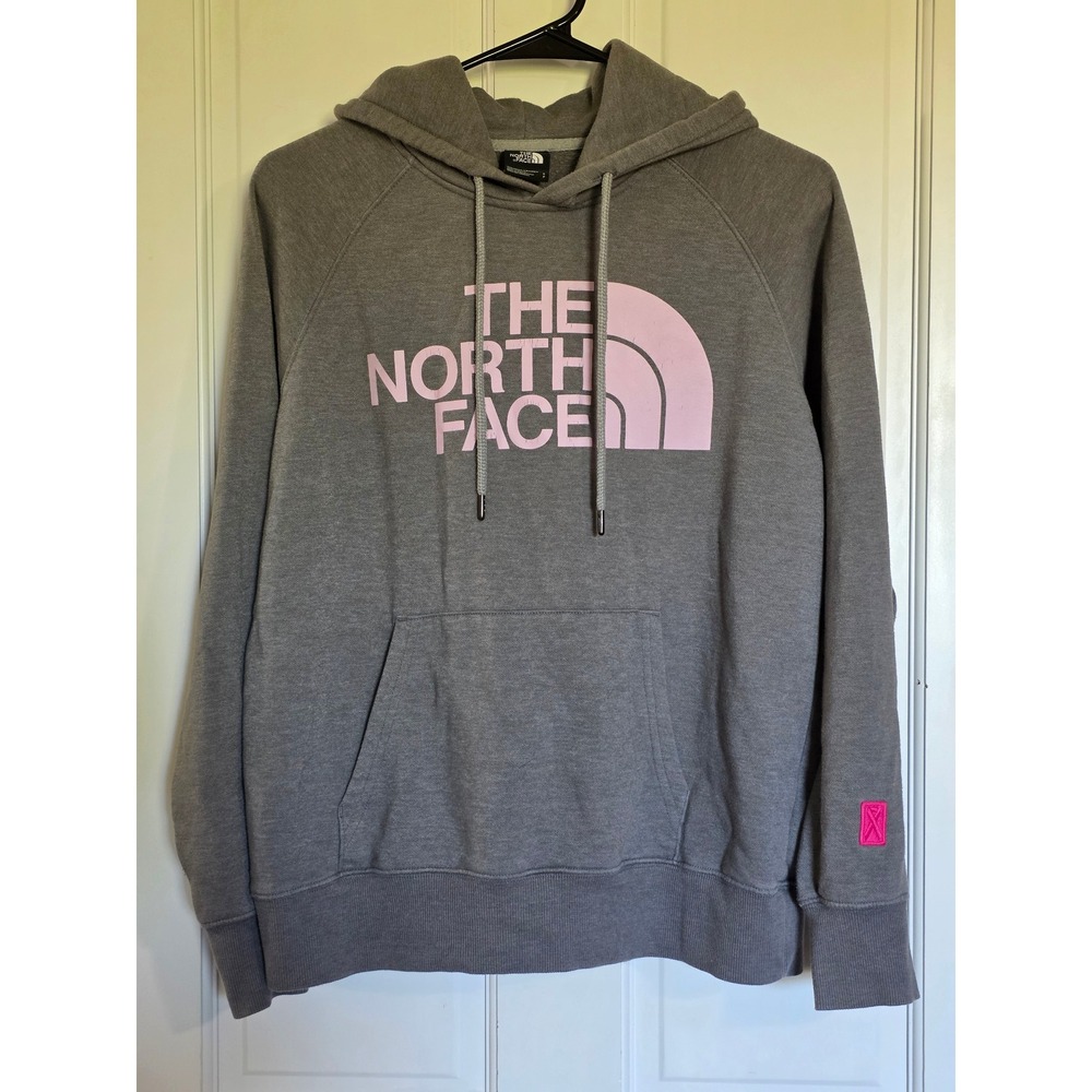 The North Face Womens Pink Logo Breast Cancer Awareness Hoodie Gray Small Fleece